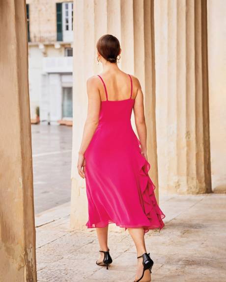 Robe Cocktail Midi Sans Manches à Volants