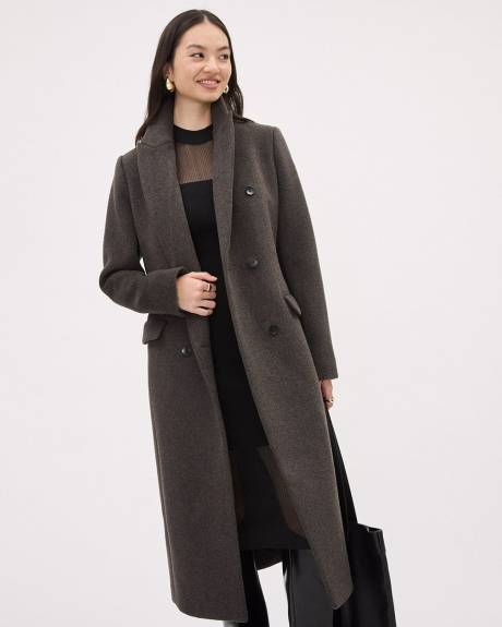 Manteau Long à Boutonnage Double en Laine