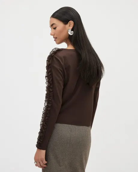 Long-Sleeve Boat-Neck Top with Ruffles