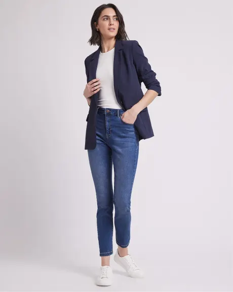 One-Button Long Crepe Blazer