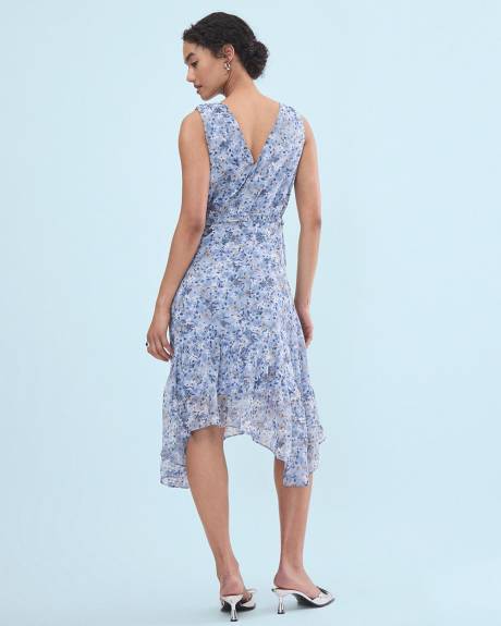 Robe Midi Cintrée et Évasée Sans Manches à Motif Floral