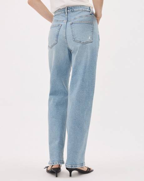 Light-Wash High-Waisted Straight-Leg Ripped Jeans