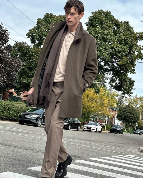 Classic Brown Mock-Neck Wool Coat with Dickey