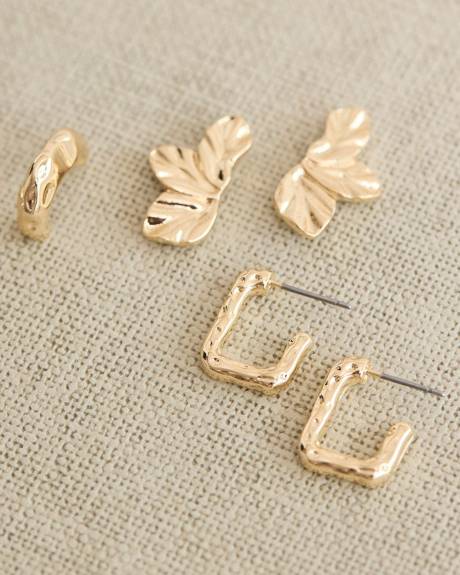 Small Hoops and Leaf Earrings - 3 Pairs