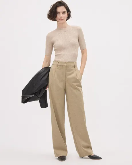 High-Rise Wide-Leg Beige Twill Pant