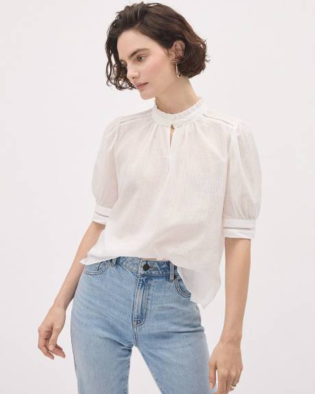 Blouse Popover en Gaze à Manches Courtes Bouffantes