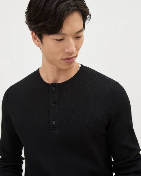 Long-Sleeve Henley Waffled T-Shirt