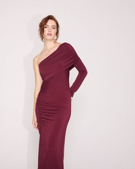 Robe Maxi à Manche Unique avec Encolure Drapée