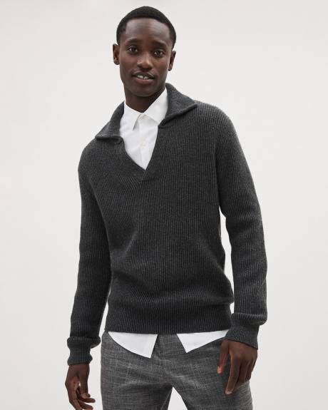 Wool-Blend Ribbed Sweater with Johnny Collar