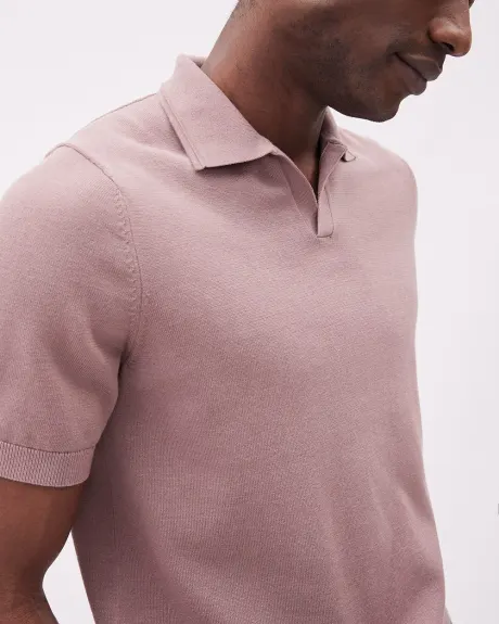 Short-Sleeve Cotton Polo Sweater with Johnny Collar