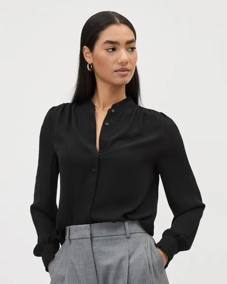 Silky Crepe Long-Sleeve Buttoned-Down Blouse