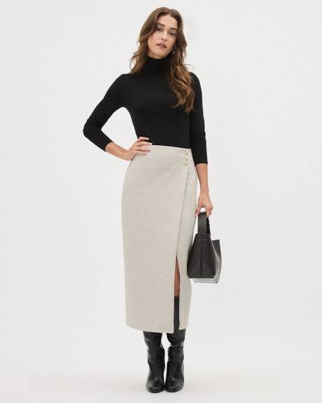 Wool-Blend Straight Midi Skirt