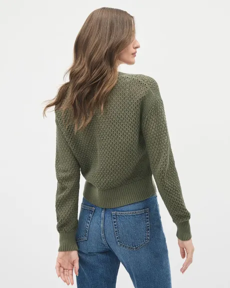 Long-Sleeve V-Neck Pullover with Open Stitches