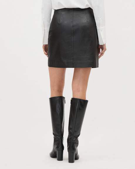 Genuine Leather Black A-Line Mini Skirt