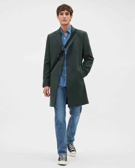 Manteau Classique en Laine Verte avec Col Tailleur