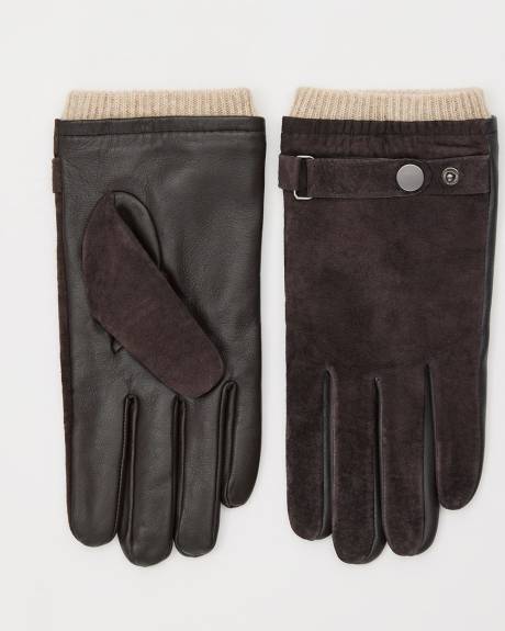 Gants en Cuir et en Suède avec Sangle Boutonnée