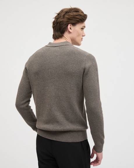 Cotton Long-Sleeve Polo Sweater