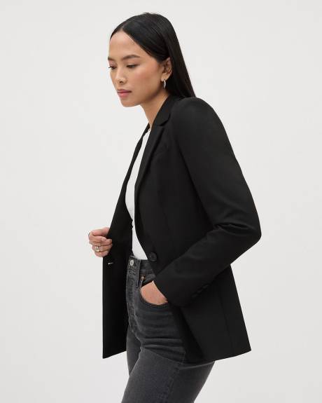 Black One-Button Wool-Blend Blazer