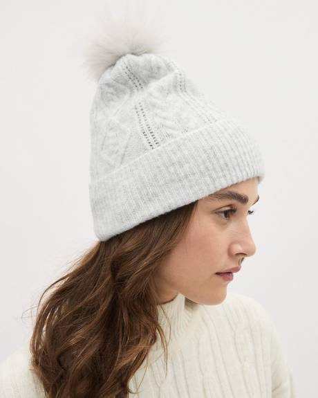 Cable-Knit Beanie with Pompom