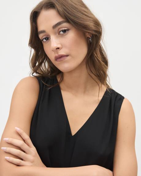 Silky Crepe Shirred V-Neck Cami