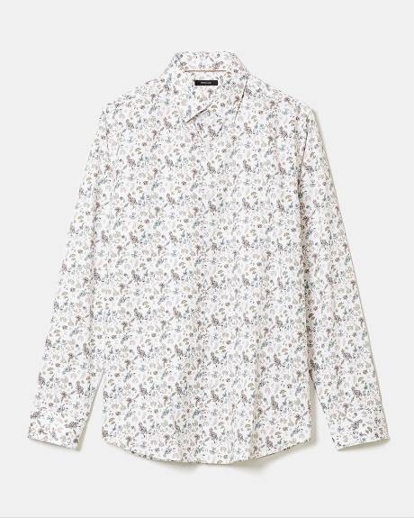 Chemise Habillée Blanche à Coupe Étroite avec Motif Floral