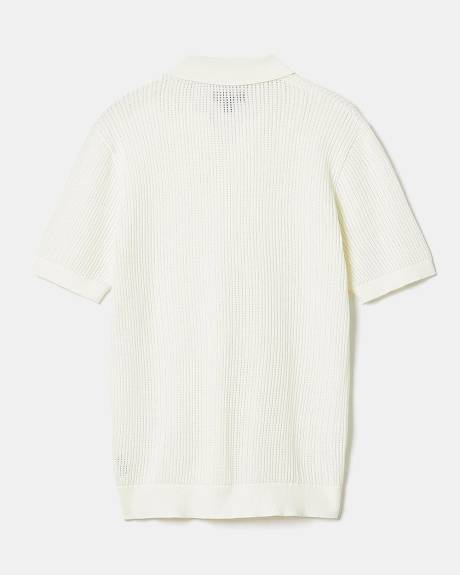 Short-Sleeve Cotton Polo Sweater with Johnny Collar