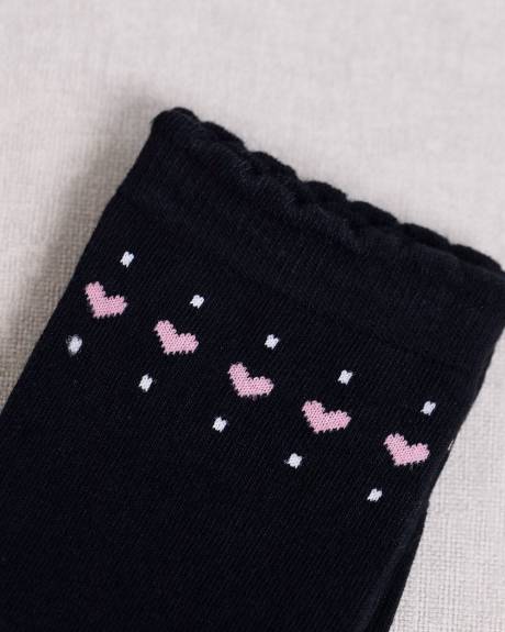 Heart Cotton Socks with Scalloped Hems