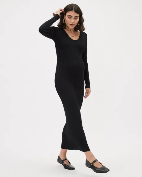 Long-Sleeve V-Neck Maxi Dress - Thyme Maternity