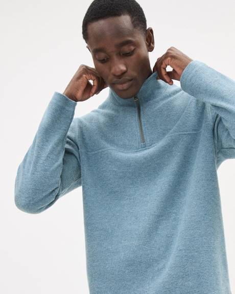 Brushed Waffle Half-Zip Mock-Neck Sweater