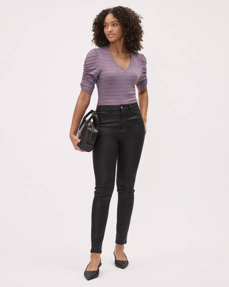 V-Neck Top with Short Puffy Sleeves