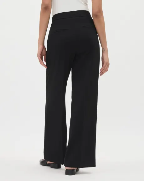 Pantalon en Crêpe Noir à Jambe Large et Taille Haute