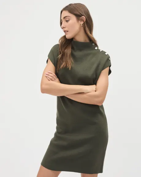 Extended-Sleeve Straight Dress with Funnel Neckline