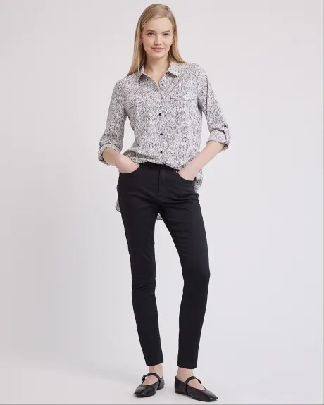 Long-Sleeve Buttoned-Down Blouse with Utility Pockets