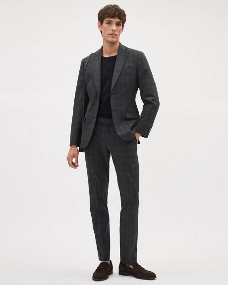 Pantalon de Complet Carreauté Gris Foncé à Coupe Étroite