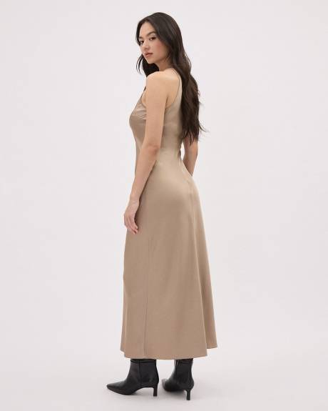 Solid Sleeveless Halter-Neck Midi Cocktail Dress