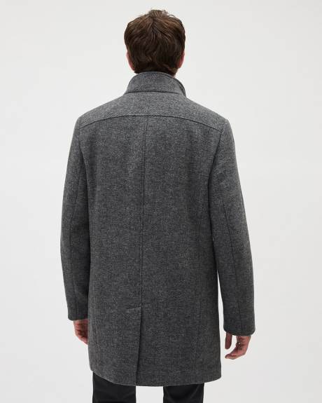 Classic Herringbone Mock-Neck Wool Coat with Dickey