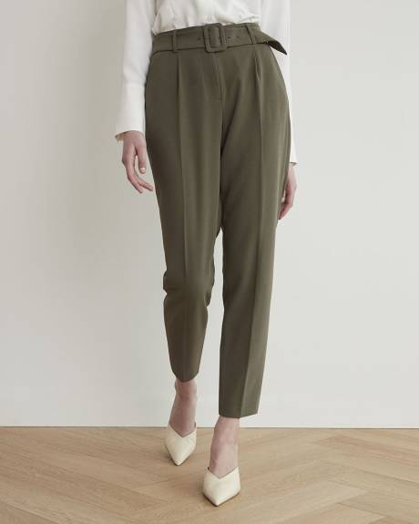 High-Rise Tapered Ankle Leg Crepe Pant With Belt