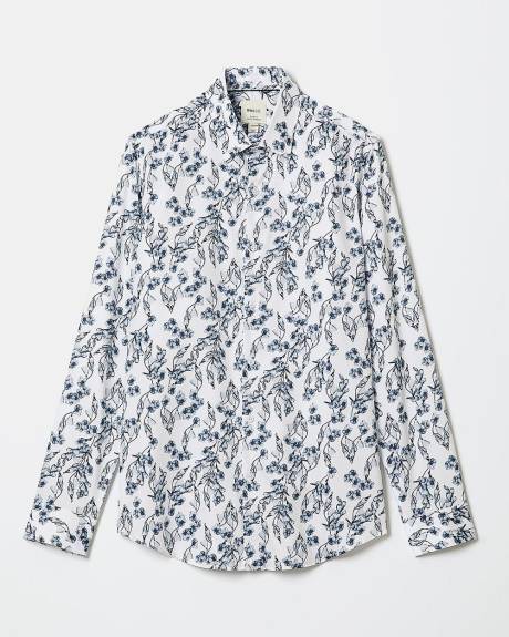 Slim-Fit White Dress Shirt with Floral Pattern