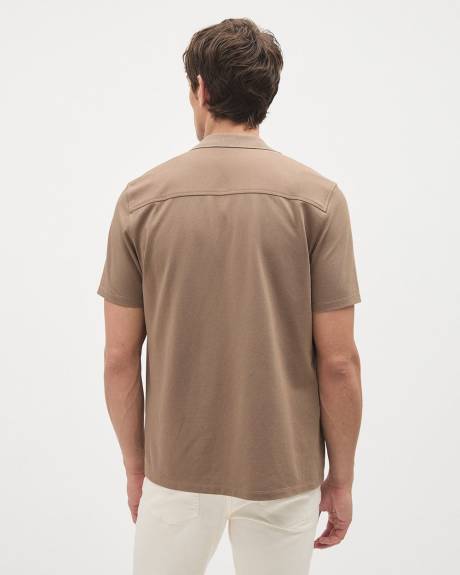 Slim-Fit Short-Sleeve Knit Shirt with Camp Collar