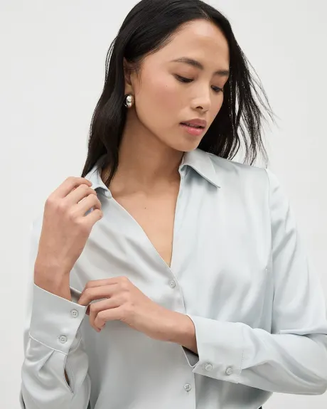 Blouse Boutonnée en Satin à Manches Longues