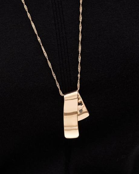 Long Necklace with Folded Metal Plate Pendant