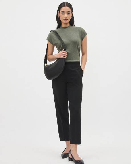 Extended-Sleeve Mock-Neck Ribbed Top