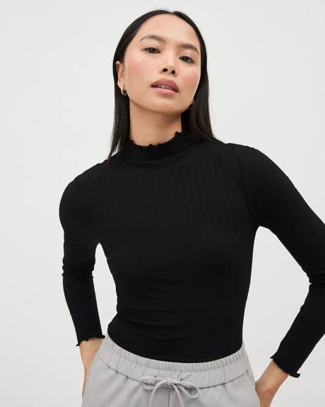 Long-Sleeve Mock-Neck Top with Lettuce Trims