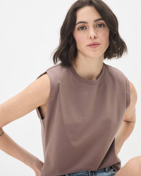 Loose Crew-Neck Muscle Tank with Shoulder Pads