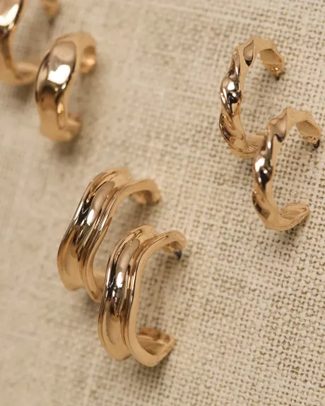 Golden Hoops - 3 Pairs