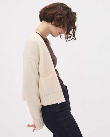 Cropped Boxy Cardigan with Pockets