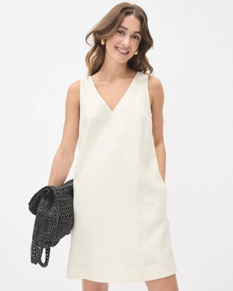 Sleeveless V-Neck Linen Shift Dress