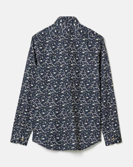 Chemise Habillée Marine à Coupe Ajustée avec Motif Floral