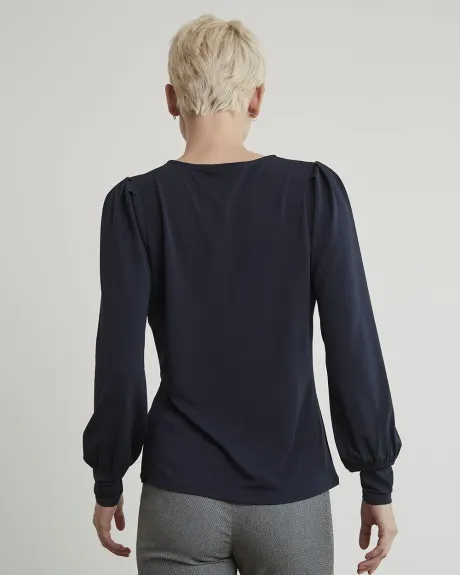 Crew-Neck Top with Long Puffy Sleeves