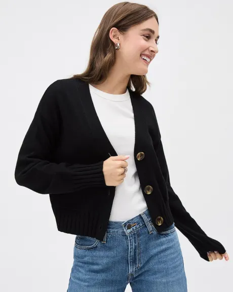 Cropped Boxy Cardigan with Pockets